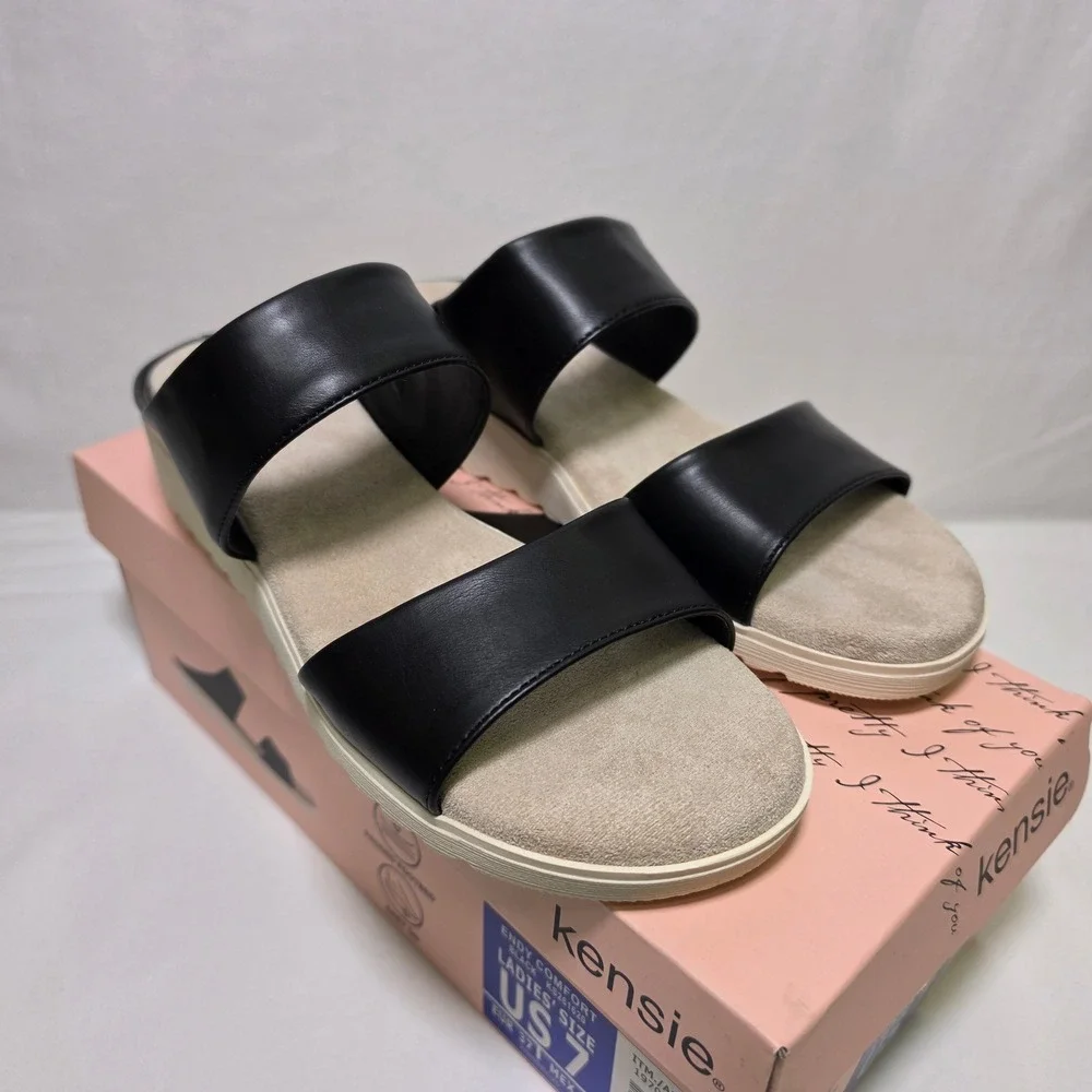 Kensie Endy Comfort Black Two Strap Slide Platform Sandals KS261620 Womens 7